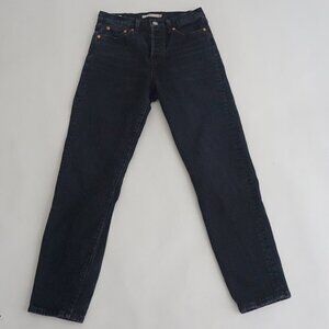 Levi's Wedgie Black Stone Wash Straight Tapered High Waisted Denim Jeans 26